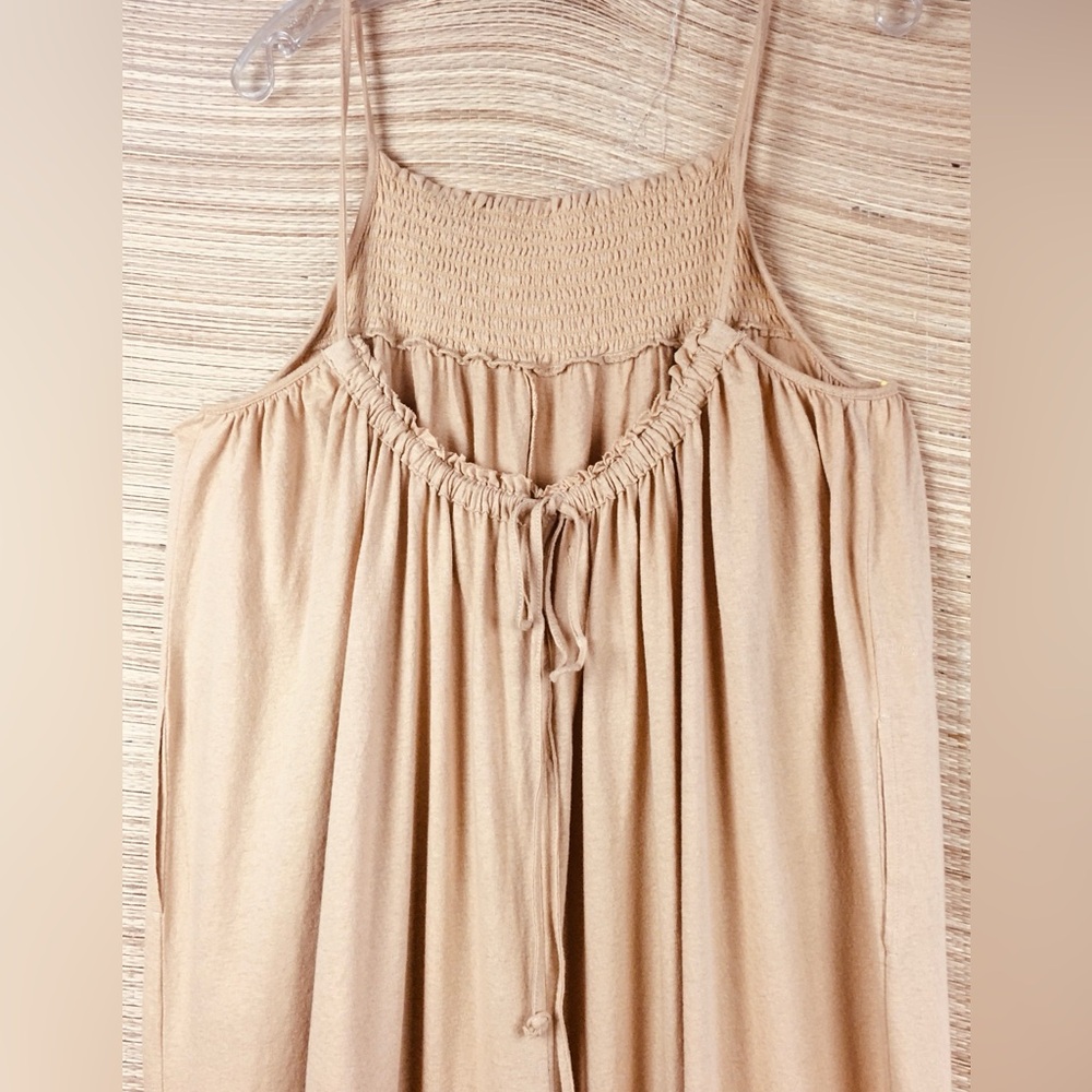 Free People FP Beach Good Day One-Piece Linen Bld Jumpsuit Velvet Sand Flowy S - Picture 5 of 12
